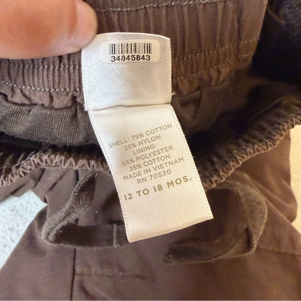 Janie and jack Boy’s Brown lined pants Joggers‎ Relaxed Fit Size 12-18 Months